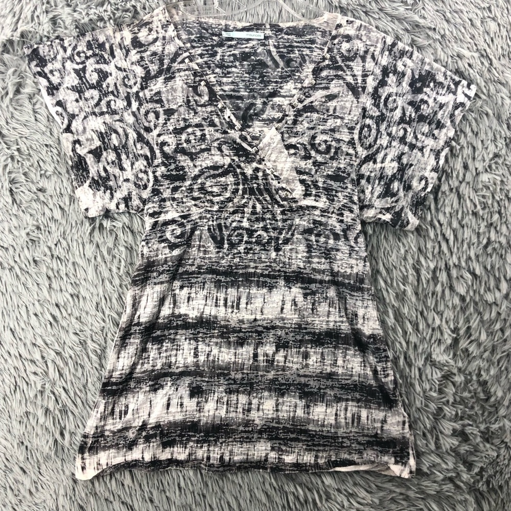 Maurices Top Womens Large Faux Wrap Vneck Black Gray Studded Detail Tie Back